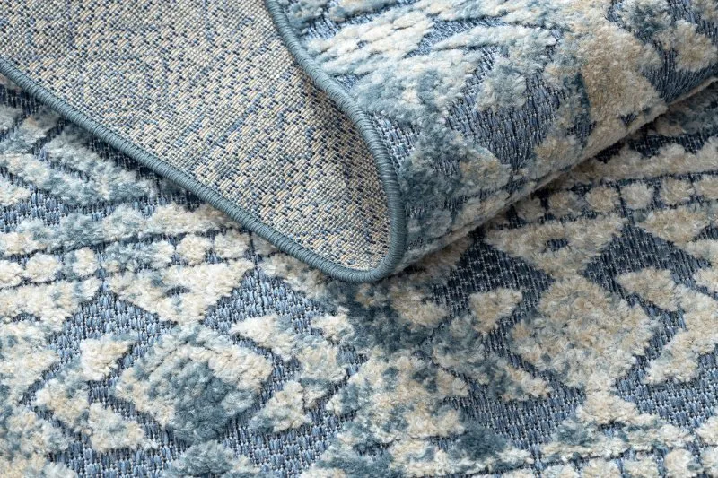 Teppich Strukturell SOLE D3732 Aztekisch, Diamanten flach gewebt blau / beige
