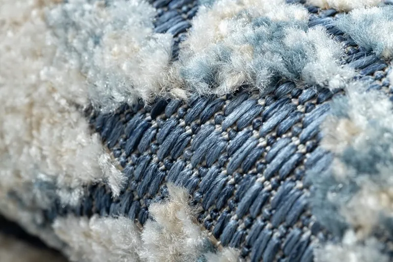 Teppich Strukturell SOLE D3732 Aztekisch, Diamanten flach gewebt blau / beige