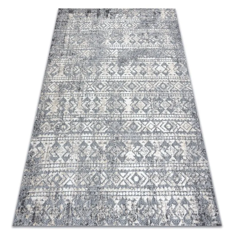 Teppich Strukturell SOLE D3732 Aztekisch, Diamanten flach gewebt grau / beige
