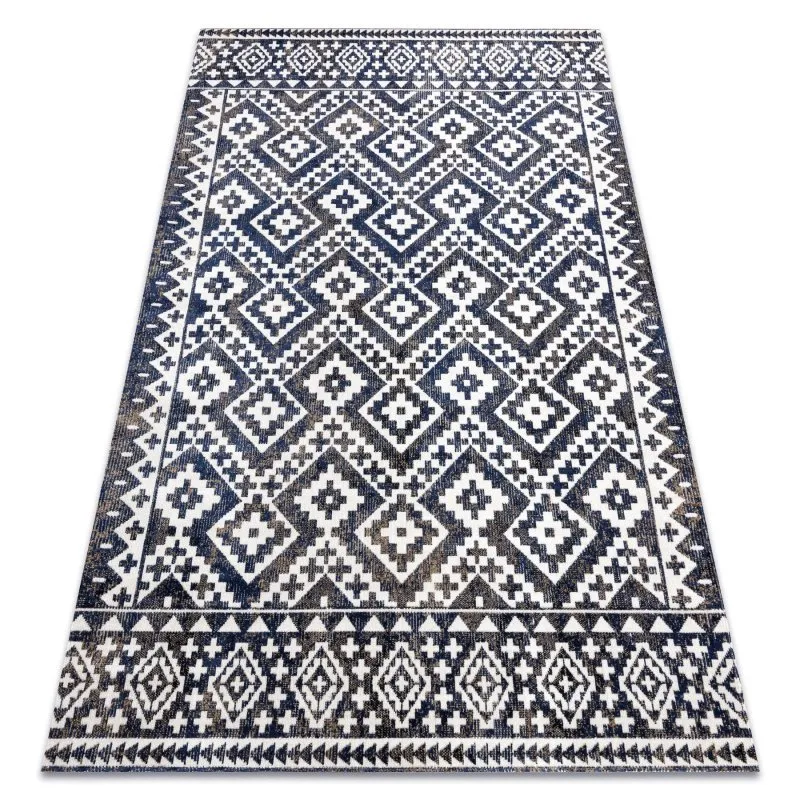 Modern Teppich MUNDO E0561 Diamanten, Zickzack 3D Outdoor blau / beige