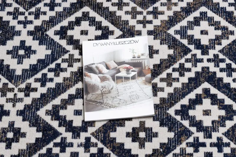 Modern Teppich MUNDO E0561 Diamanten, Zickzack 3D Outdoor blau / beige