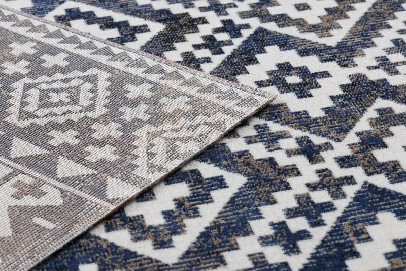 Modern Teppich MUNDO E0561 Diamanten, Zickzack 3D Outdoor blau / beige