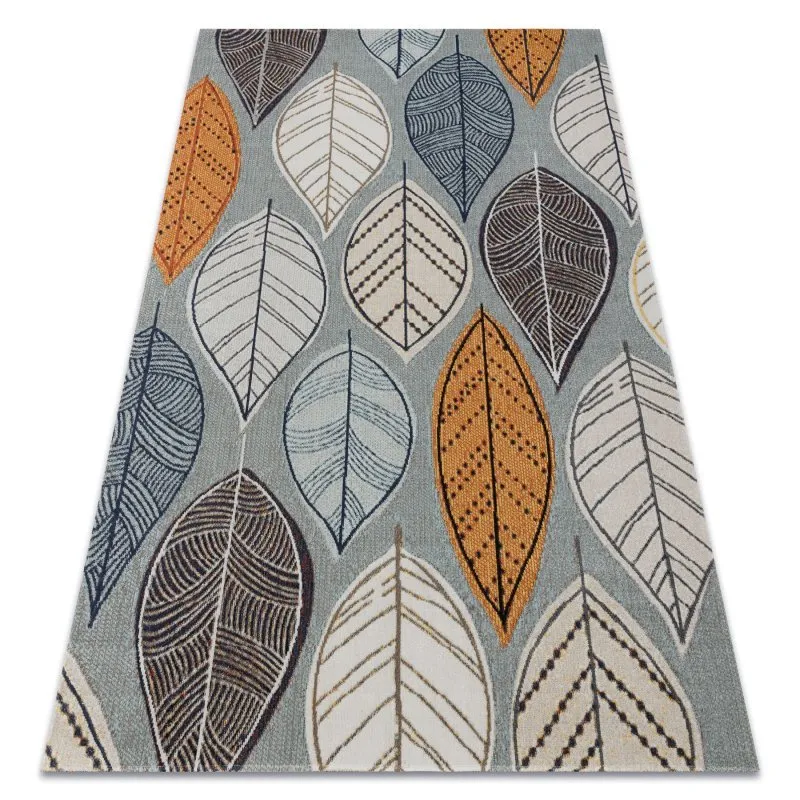 Modern Teppich MUNDO E0641 Blätter Outdoor blau / beige