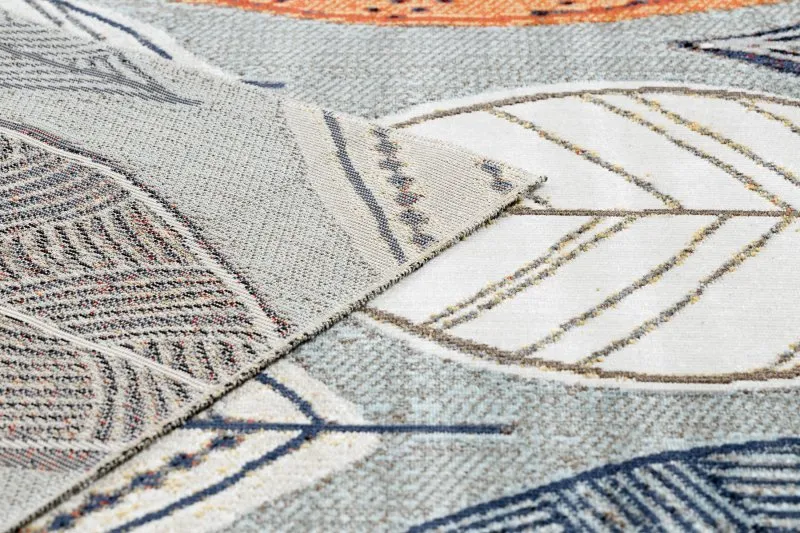 Modern Teppich MUNDO E0641 Blätter Outdoor blau / beige
