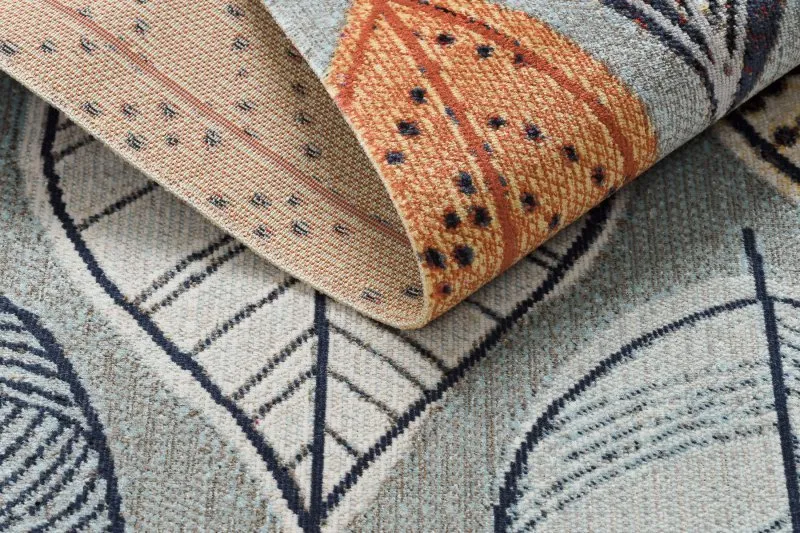 Modern Teppich MUNDO E0641 Blätter Outdoor blau / beige