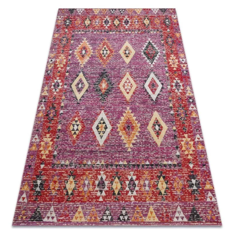 Modern Teppich MUNDO D7701 Diamanten boho Outdoor rosa / beige