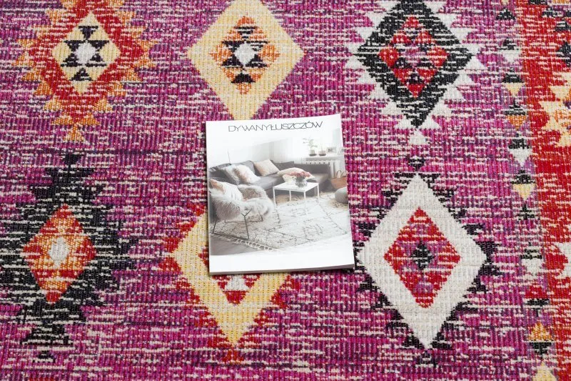 Modern Teppich MUNDO D7701 Diamanten boho Outdoor rosa / beige