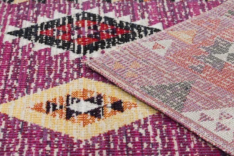 Modern Teppich MUNDO D7701 Diamanten boho Outdoor rosa / beige