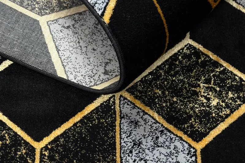 Modern GLOSS Teppich 400B 86 stilvoll, glamour, art deco, 3D geometrisch schwarz / gold
