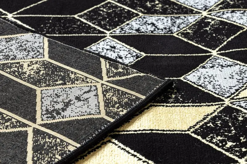 Dywan, Chodnik GLOSS nowoczesny 400B 86 stylowy, glamour, art deco, 3D geometryczny czarny / złoty
