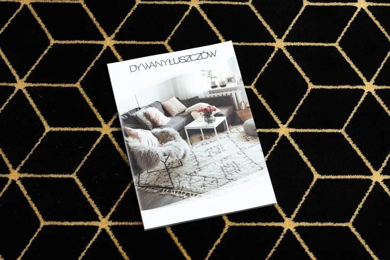 Dywan, Chodnik GLOSS nowoczesny 409C 86 Sześcian, stylowy, glamour, art deco czarny / złoty 