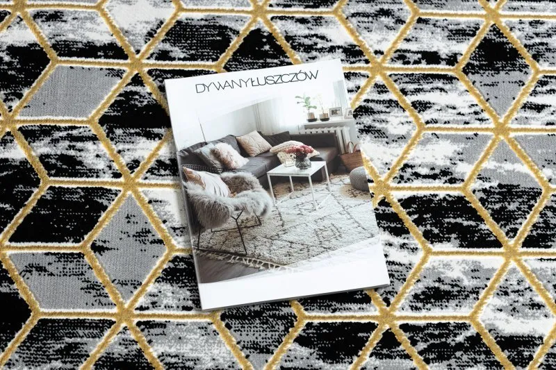 Dywan, Chodnik GLOSS nowoczesny 409A 82 Sześcian, stylowy, glamour, art deco czarny / szary / złoty 