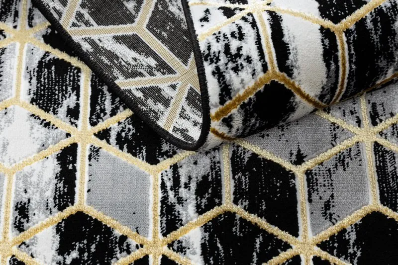 Dywan, Chodnik GLOSS nowoczesny 409A 82 Sześcian, stylowy, glamour, art deco czarny / szary / złoty 