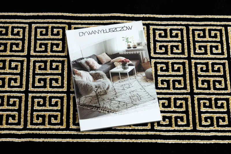 Dywan, Chodnik GLOSS nowoczesny 6776 86 stylowy, ramka, grecki czarny / złoty