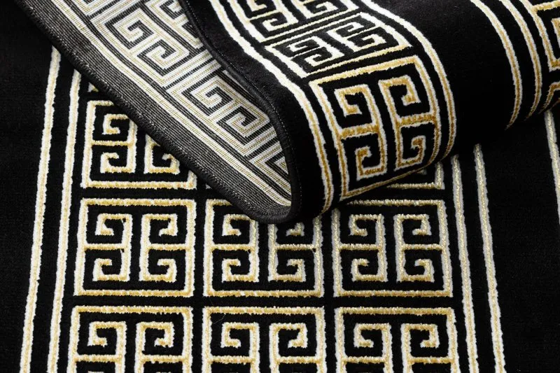 Dywan, Chodnik GLOSS nowoczesny 6776 86 stylowy, ramka, grecki czarny / złoty
