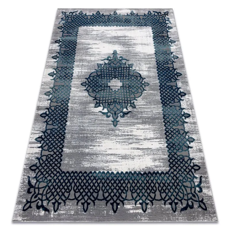 Teppich CORE W9797 Rahmen, Rosette - Struktur zwei Vliesebenen, blau / grau