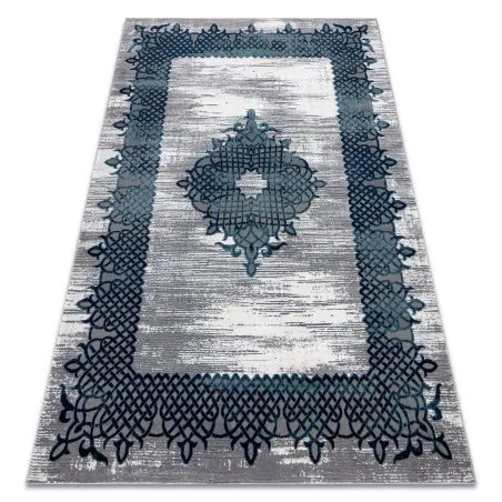 Teppich CORE W9797 Rahmen, Rosette - Struktur zwei Vliesebenen, blau / grau