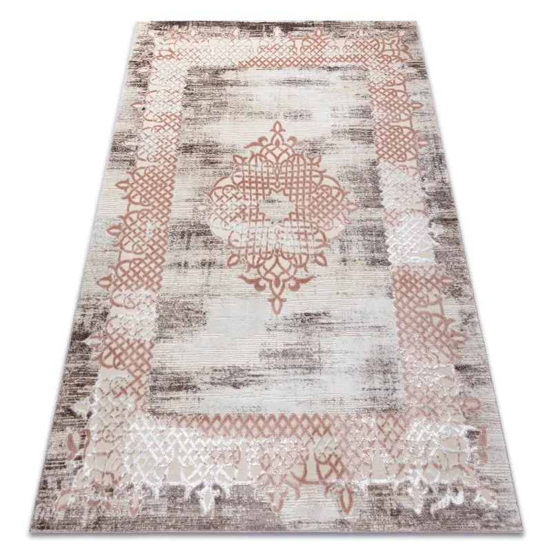 Teppich CORE W9797 Rahmen, Rosette - Struktur zwei Vliesebenen, beige / rosa