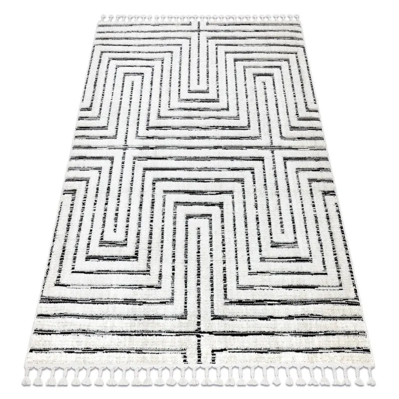 Teppich SEVILLA Z788B Labyrinth, griechisch weiß / anthrazit Franse berber marokkanisch shaggy