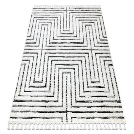 Teppich SEVILLA Z788B Labyrinth, griechisch weiß / anthrazit Franse berber marokkanisch shaggy