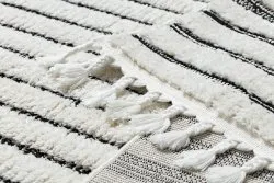 Teppich SEVILLA Z788B Labyrinth, griechisch weiß / anthrazit Franse berber marokkanisch shaggy