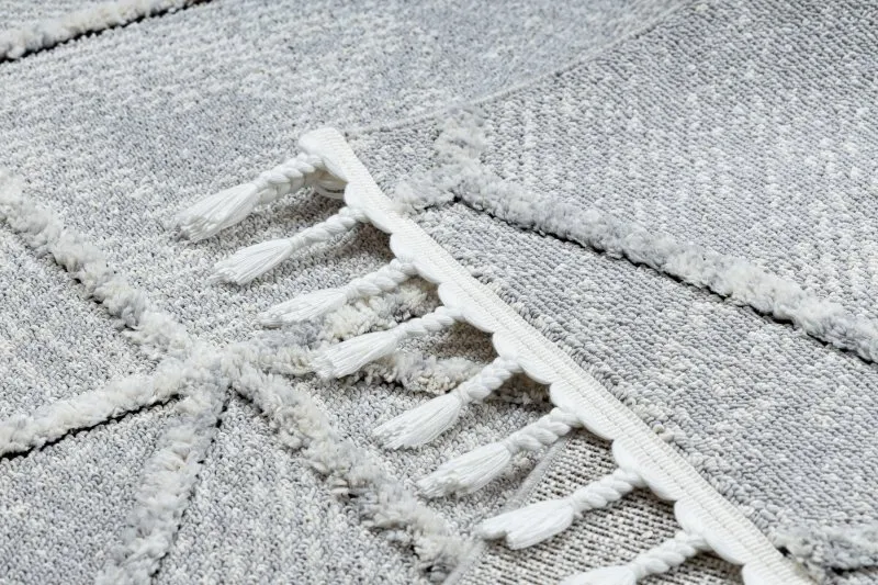 Teppich SEVILLA Z791C Mosaik grau / weiß Franse berber marokkanisch shaggy