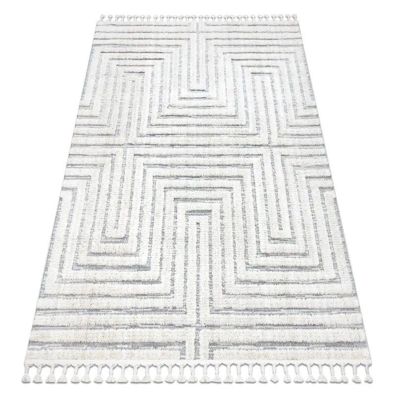Teppich SEVILLA Z788A Labyrinth, griechisch weiß / grau Franse berber marokkanisch shaggy