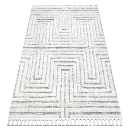 Teppich SEVILLA Z788A Labyrinth, griechisch weiß / grau Franse berber marokkanisch shaggy