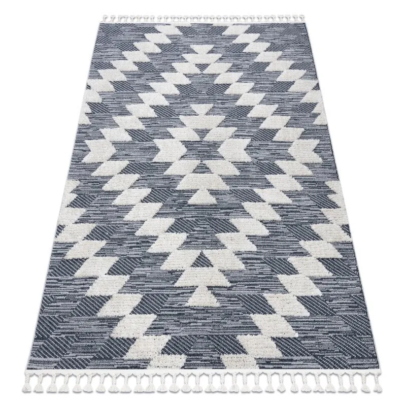 Teppich SEVILLA Z250A Diamanten blau / grau Franse berber marokkanisch shaggy