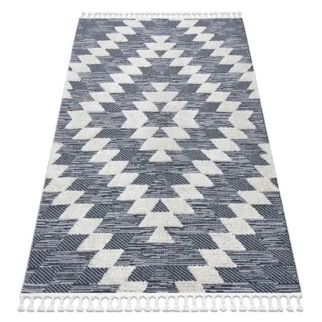Teppich SEVILLA Z250A Diamanten blau / grau Franse berber marokkanisch shaggy