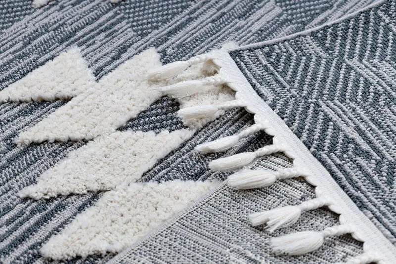 Teppich SEVILLA Z250A Diamanten blau / grau Franse berber marokkanisch shaggy
