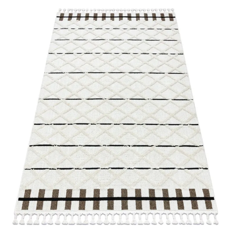 Teppich SEVILLA Y611A Gitter, Diamanten braun / weiß Franse berber marokkanisch shaggy