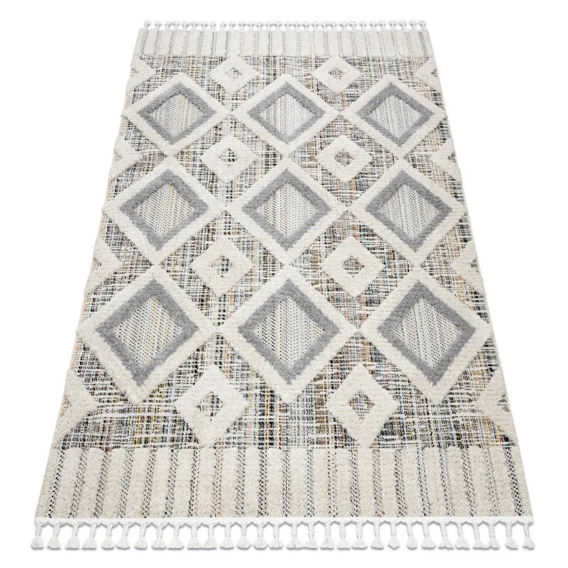 Teppich SEVILLA Y523C Diamanten grau / gelb Franse berber marokkanisch shaggy