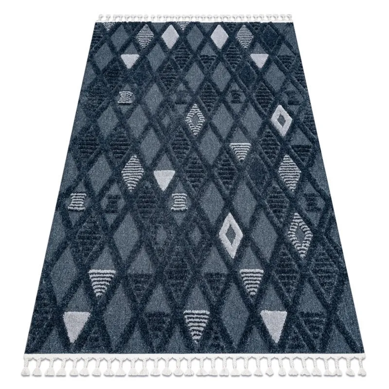 Teppich SEVILLA Y499B Gitter, Diamanten blau Franse berber marokkanisch shaggy