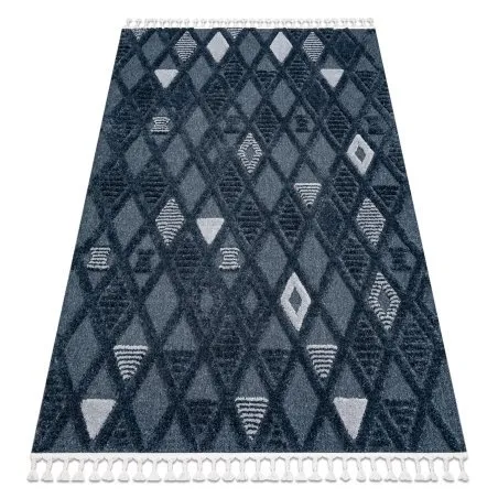 Teppich SEVILLA Y499B Gitter, Diamanten blau Franse berber marokkanisch shaggy