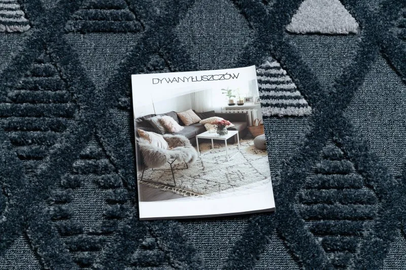 Teppich SEVILLA Y499B Gitter, Diamanten blau Franse berber marokkanisch shaggy