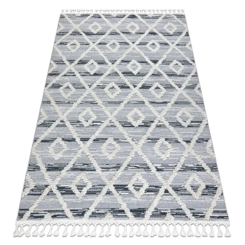 Teppich SEVILLA Z555A Gitter, Diamanten grau / weiß Franse berber marokkanisch shaggy