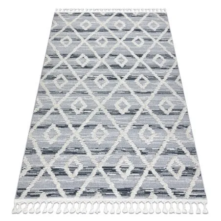 Teppich SEVILLA Z555A Gitter, Diamanten grau / weiß Franse berber marokkanisch shaggy
