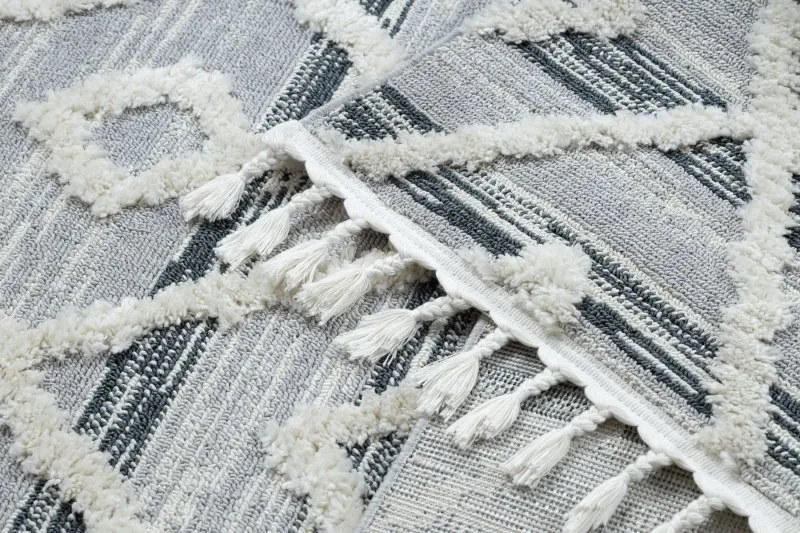 Teppich SEVILLA Z555A Gitter, Diamanten grau / weiß Franse berber marokkanisch shaggy