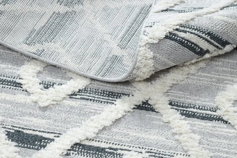 Teppich SEVILLA Z555A Gitter, Diamanten grau / weiß Franse berber marokkanisch shaggy