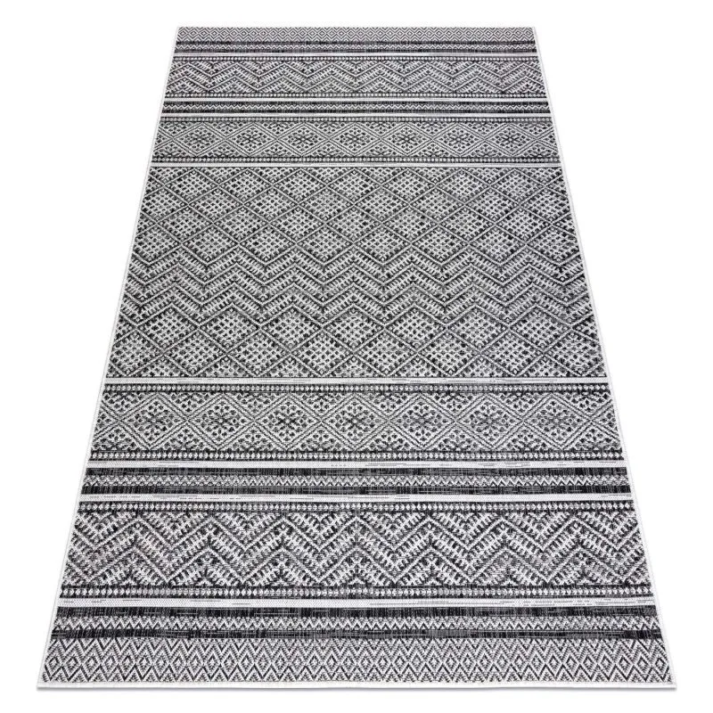 Teppich SISAL SION Zickzack, Diamanten Boho 22168 flach gewebt schwarz / ecru 