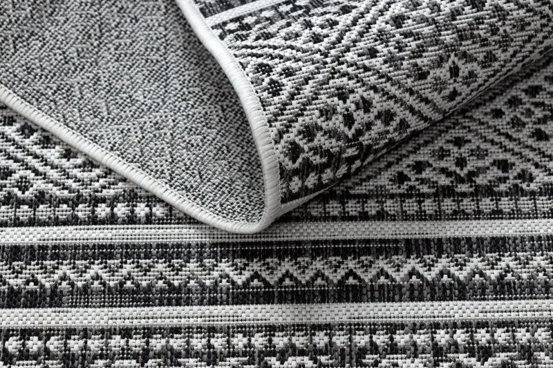 Teppich SISAL SION Zickzack, Diamanten Boho 22168 flach gewebt schwarz / ecru 