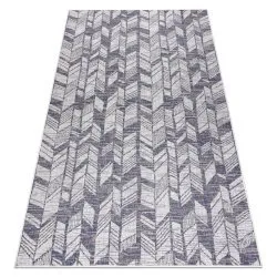 Teppich SISAL SION Fischgrätenmuster flach gewebt ecru / blau / rosa