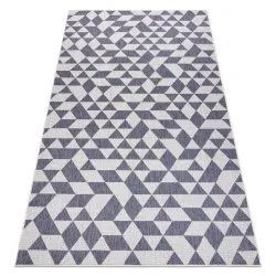 Teppich SISAL SION Geometrisch, Dreiecke flach gewebt ecru / blau / rosa