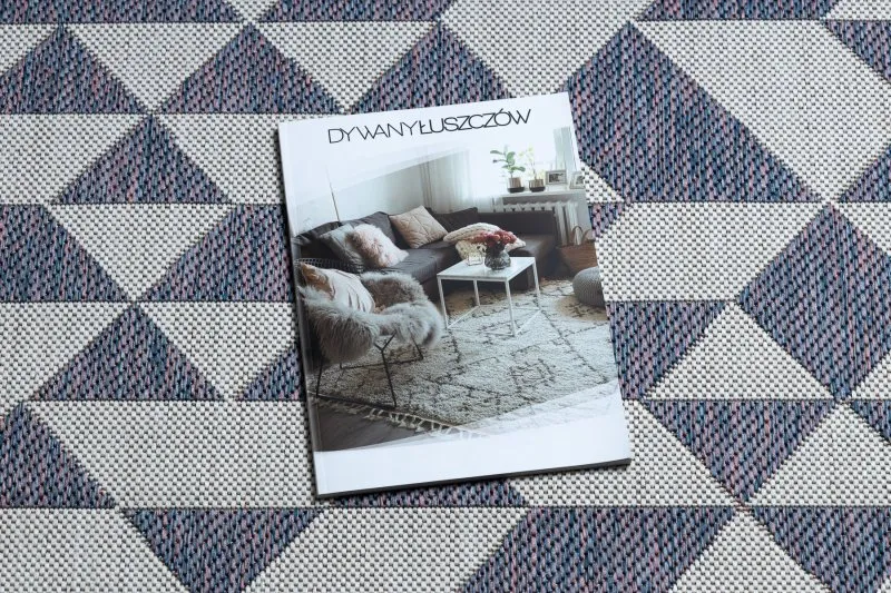 Teppich SISAL SION Geometrisch, Dreiecke 22373 flach gewebt ecru / blau / rosa