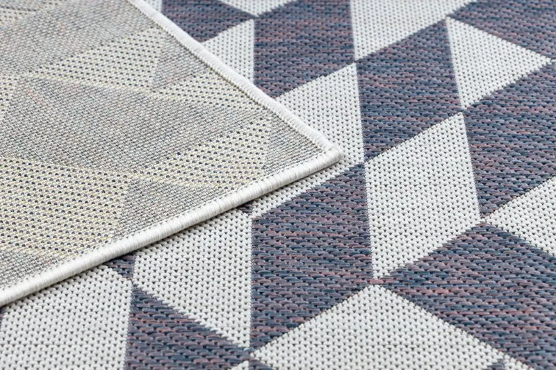 Teppich SISAL SION Geometrisch, Dreiecke 22373 flach gewebt ecru / blau / rosa