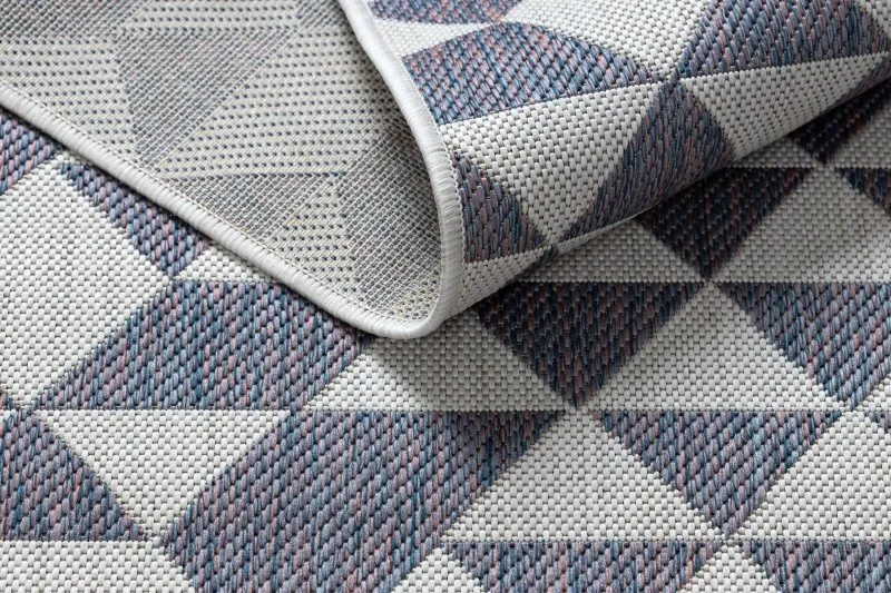 Teppich SISAL SION Geometrisch, Dreiecke 22373 flach gewebt ecru / blau / rosa