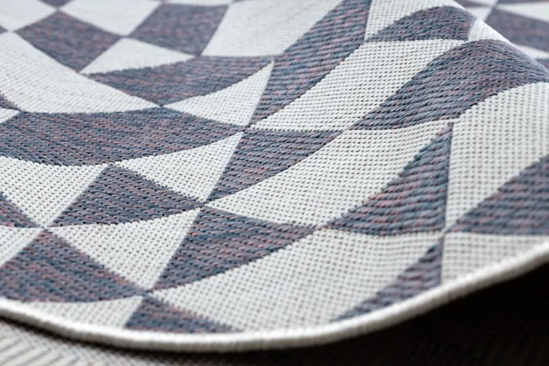Teppich SISAL SION Geometrisch, Dreiecke 22373 flach gewebt ecru / blau / rosa