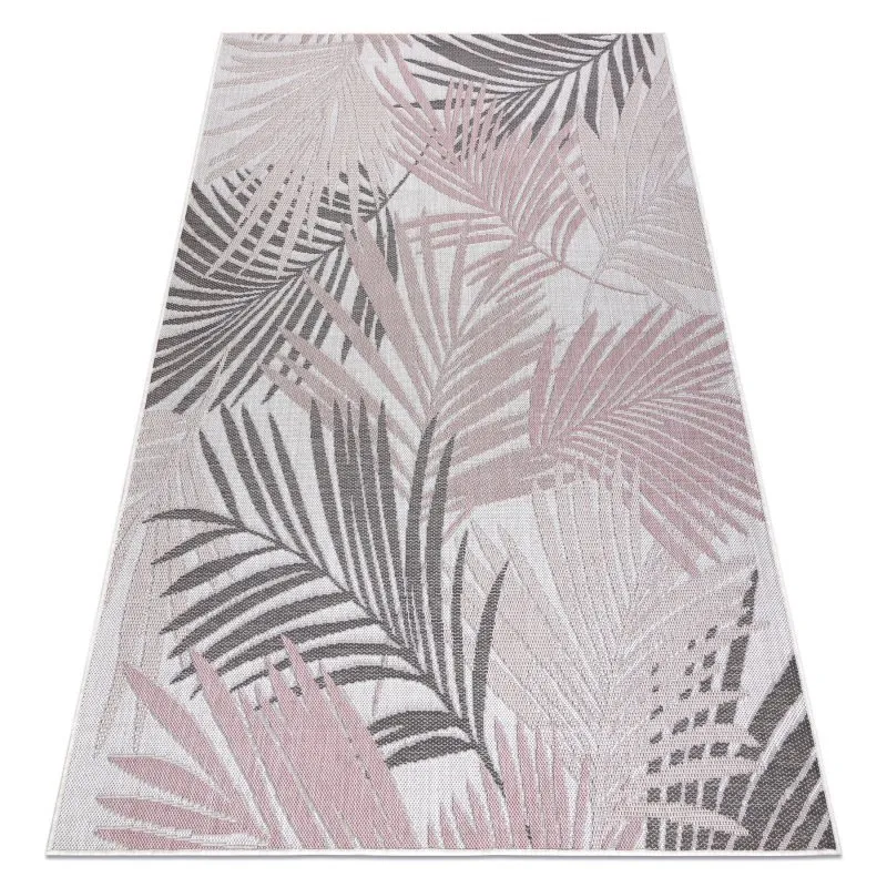 Teppich SISAL SION Palmenblätter, tropisch 2837 flach gewebt ecru / rosa