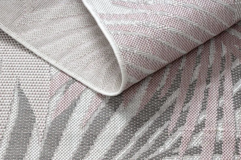Teppich SISAL SION Palmenblätter, tropisch 2837 flach gewebt ecru / rosa